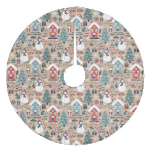 kerstbomen, sneeuwpoppen, cadeautjes en huizen fleece kerstboom rok