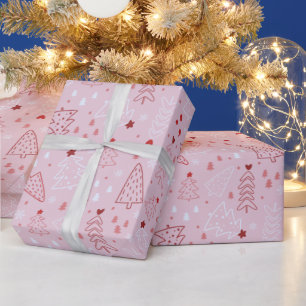 Kerstbomen Sneeuwvlok Roze Rose Goud Kerstmis Cadeaupapier