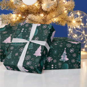 Kerstbomen Sneeuwvlokken Groene Kerst Cadeaupapier