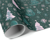Kerstbomen Sneeuwvlokken Groene Kerst Cadeaupapier (Rol Hoek)