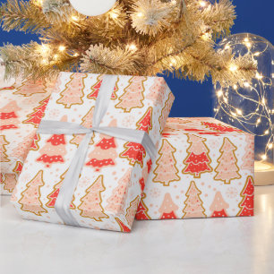 Kerstbomen Sneeuwvlokken Polka Dots Kerstmis Cadeaupapier