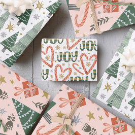 Kerstbomen, snoepstokken en cadeaus inpakpapier vel