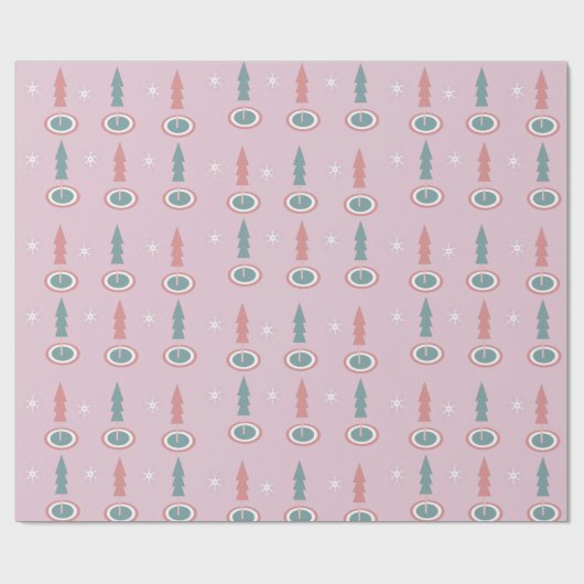 kerstbomen Snowflakes Roze Groen Cadeaupapier (Vlak)