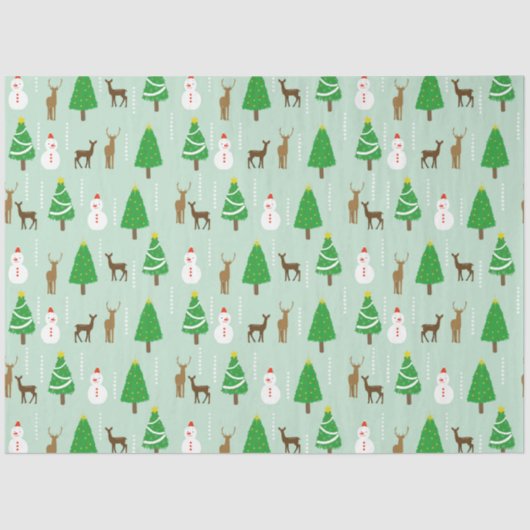 kerstbomen Snowmen Reindeers Snow Tissuepapier (Voorkant)