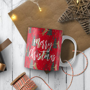 Kerstbomen & tijgers patroon rode achtergrond koffiemok