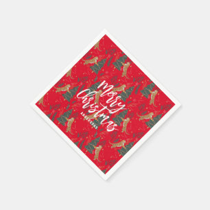 Kerstbomen & tijgers patroon rode achtergrond servet