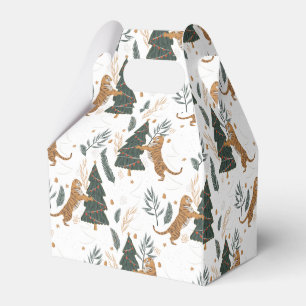 Kerstbomen & tijgers patroon witte achtergrond bedankdoosjes