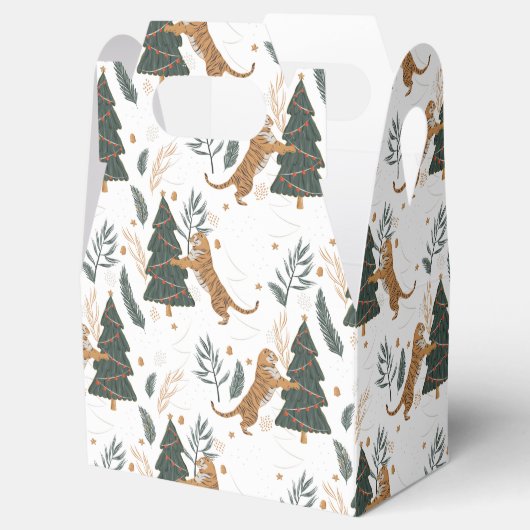 Kerstbomen & tijgers patroon witte achtergrond bedankdoosjes (Geopend)