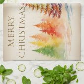 Kerstbomen Vrolijk Kerstfeest Laat het sneeuwen Theedoek (Gevouwen)