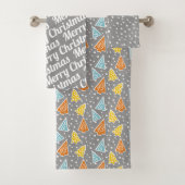 Kerstbomen "Vrolijk Kerstfeest" sneeuwgrijs rustie Bad Handdoek (Insitu)