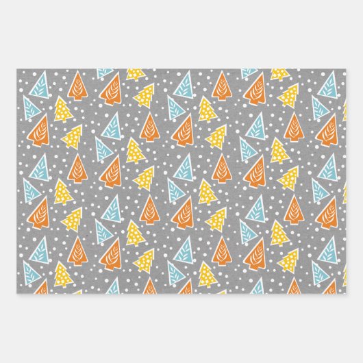 Kerstbomen "Vrolijk Kerstfeest" sneeuwgrijs rustie Inpakpapier Vel (Voorkant)