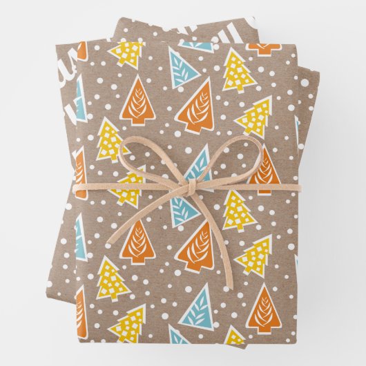 Kerstbomen "Vrolijke Kerstmis" sneeuw rustiek Inpakpapier Vel (In situ)