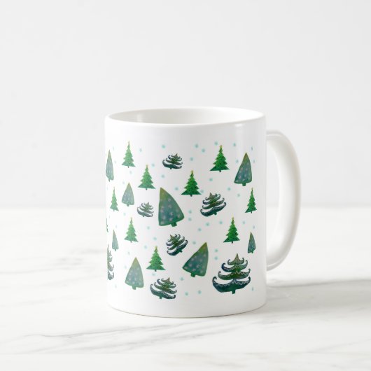 Kerstbomen Waterverf Art White Mok (Voorkant rechts)