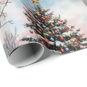Kerstbomen winterse besneeuwde landschap cadeaupapier (Rol Hoek)