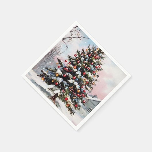 Kerstbomen winterse besneeuwde landschap servet (Hoek)