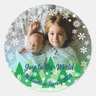 Kerstbomen Witte Sneeuwvlokken Vreugde aan de Were Ronde Sticker