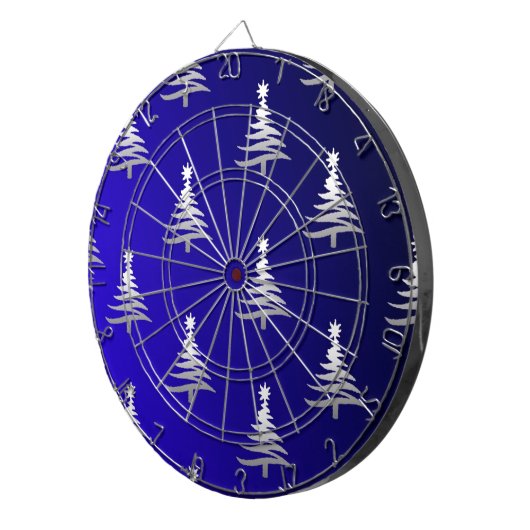 kerstbomen zilver op kobalt Blue Dartbord (Voorkant Rechts)