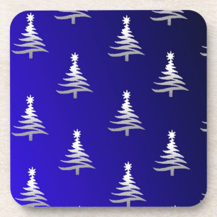 kerstbomen zilver op kobalt Blue Drankjes Onderzetter
