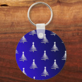 kerstbomen zilver op kobalt Blue Sleutelhanger (Voorkant)