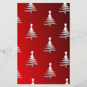 Kerstbomen Zilver op Rood Briefpapier