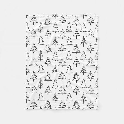Kerstbomen zwart en wit patroon fleece deken (Voorkant)