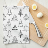 Kerstbomen zwart en wit patroon theedoek (Quarter Fold)