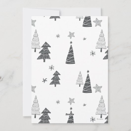 kerstbomen zwart wit patroon, aangepast feestdagenkaart (Achterkant)