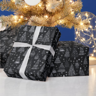 Kerstbomen Zwart-wit Zwart Kerstmis Cadeaupapier