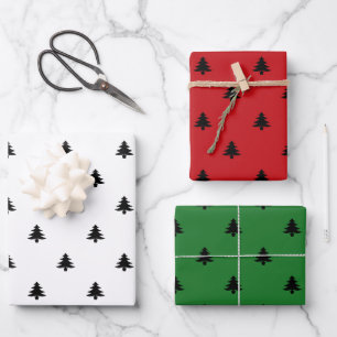 Kerstbomen zwarte rode witte groene minimalist inpakpapier vel