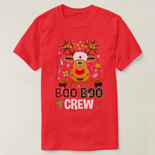 Kerstboo Boo Crew Reindeer Nurse Buffalo Plai T-shirt (Design voorkant)