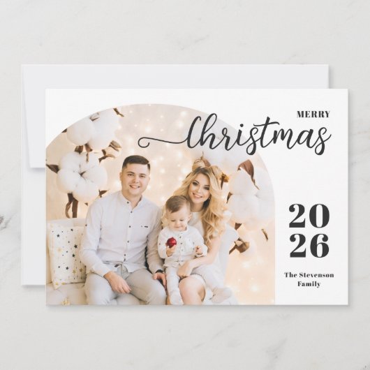 Kerstboog 1 foto modern, lichtrood feestdagenkaart (Voorkant)