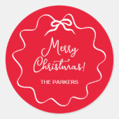 kerstboog | Wavy rood en wit Ronde Sticker (Voorkant)