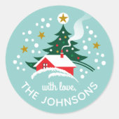 Kerstboom aangepaste naam Snow Mint Ronde Sticker (Voorkant)