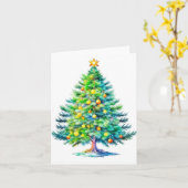 Kerstboom B - Waterverven & Pen Kaart (Gele Bloem)