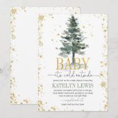 Kerstboom Baby shower Uitnodigingsgoud Kaart (Voorkant / Achterkant)