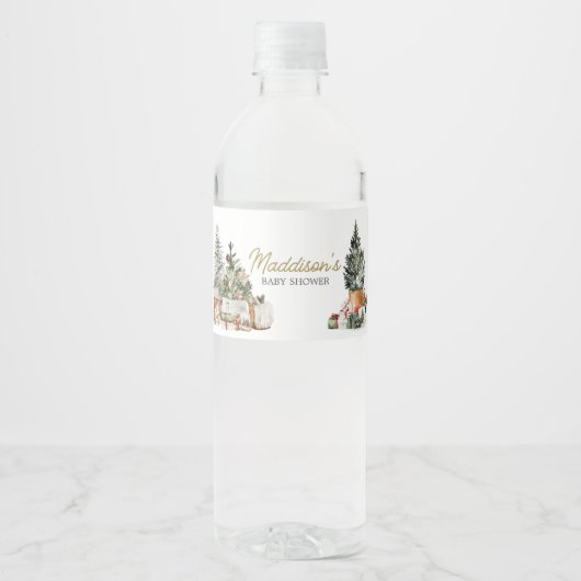 Kerstboom Baby shower Waterfles Etiket (Voorkant)