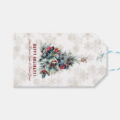 Kerstboom Bessen Kerstgroeten Monogram Cadeaulabel (Voorkant (Horizontaal))