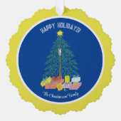 Kerstboom Blauw & Geel Papier Ornament Kaart (Voorkant)