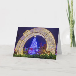 Kerstboom blauw omlijst in een kerstbal kaart