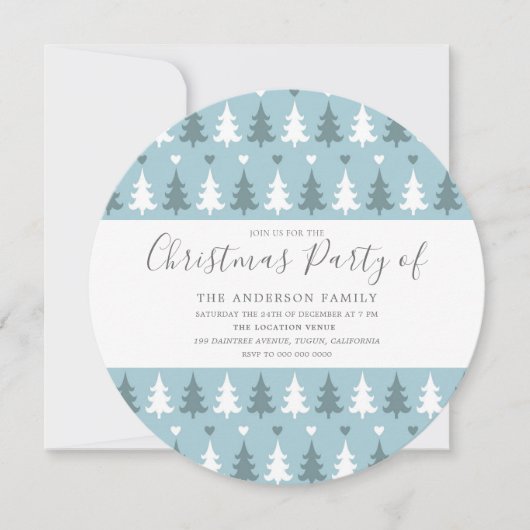 Kerstboom Blauwe Kerstavond Cirkel Kaart (Voorkant)