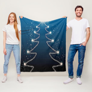 Kerstboom Blauwe Lucht Glanzende Sterren Landelijk Fleece Deken