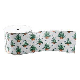 Kerstboom Boerderij Kerstpatroon in Pot Grosgrain Lint