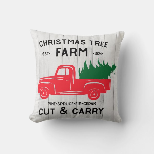 Kerstboom Boerderij met  rode vrachtwagen kussen (Voorkant)