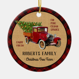 Kerstboom Boerderij Truck Red Pset Rustige Keramisch Ornament