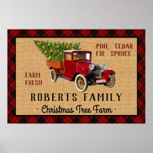 Kerstboom Boerderij  Truck Red Pset Rustige Poster