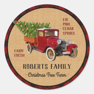 Kerstboom Boerderij Truck Red Pset Rustige Ronde Sticker