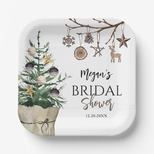 Kerstboom | Boho Winter Vrijgezellenfeest Papieren Bordje (Voorkant)