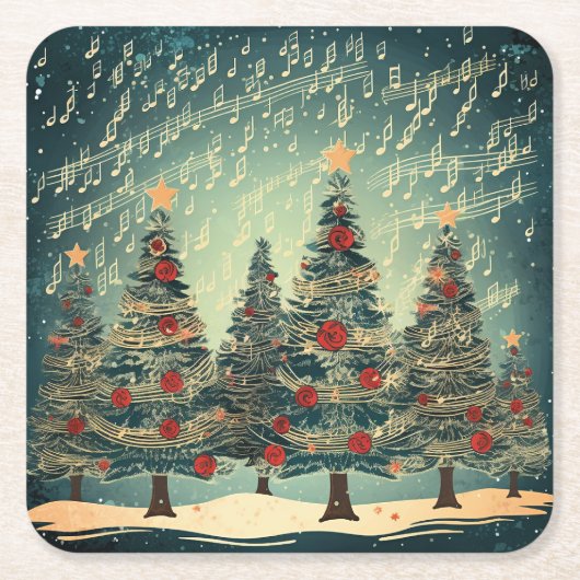 Kerstboom Bos Viering Vierkante Kartonnen Onderzetter (Voorkant)