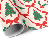 Kerstboom & Bow Pattern Wrapping Papierrol Cadeaupapier (Rol Hoek)