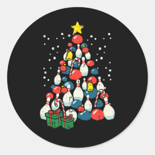 Kerstboom Bowling Xmas Bowler Speler Mannen Vrouwe Ronde Sticker
